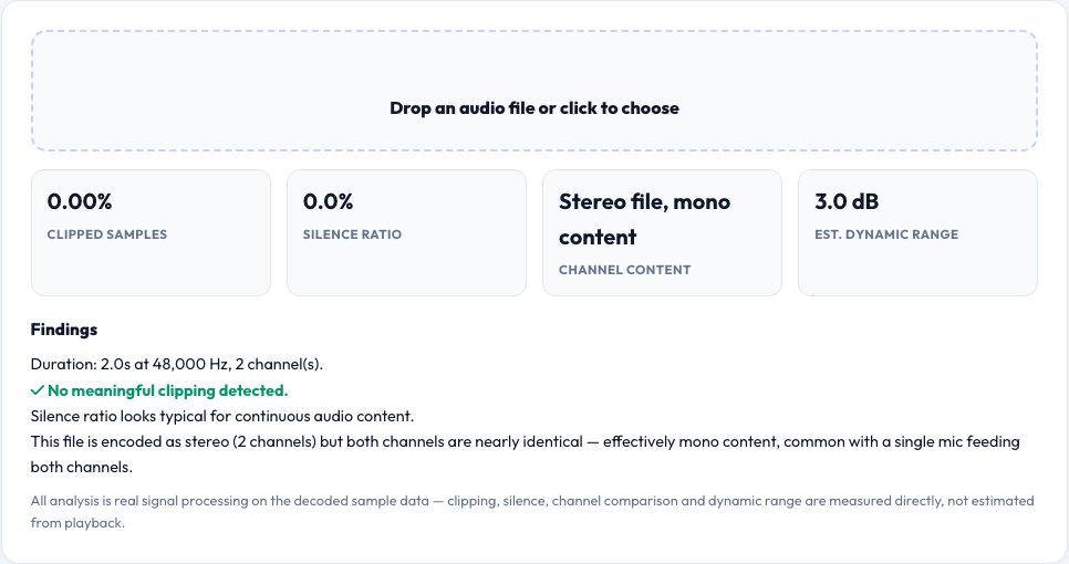 Step 1 — starting Audio Recording Quality Checker on AZRS QuickFix