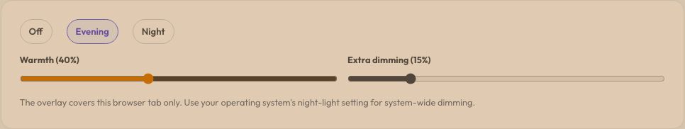 Screenshot of the free Blue Light Filter & Screen Dimmer tool on AZRS QuickFix