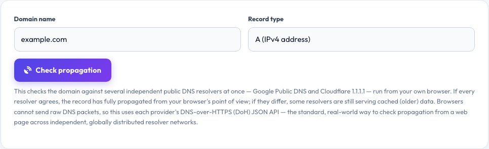 Screenshot of the free DNS Propagation Checker tool on AZRS QuickFix