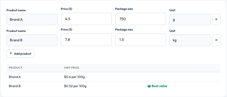 Step 1 — starting Grocery Price Comparison Calculator on AZRS QuickFix