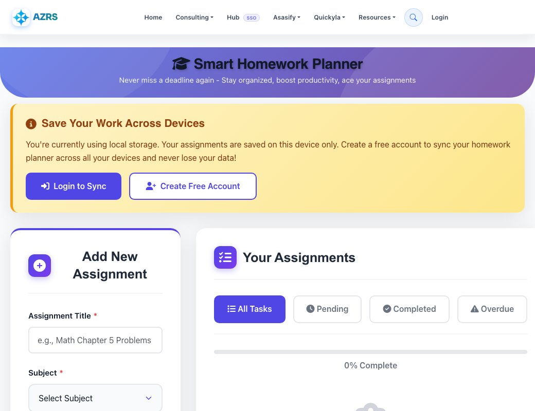 Screenshot of the free Free Homework Planner & Assignment Tracker tool on AZRS QuickFix