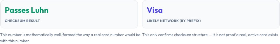 Step 2 — Credit Card Number Validator (Luhn Test) result