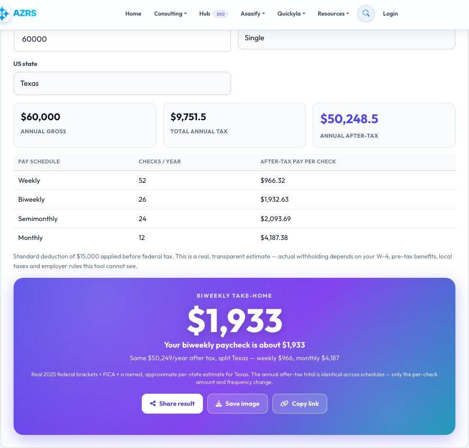 Step 1 — starting Paycheck Frequency Comparison Calculator on AZRS QuickFix