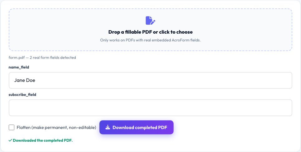 Screenshot of the free PDF Form Filler tool on AZRS QuickFix