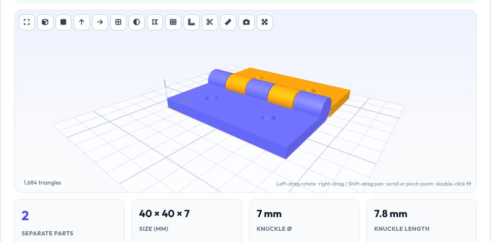 Screenshot of the free Print-in-Place Hinge Generator & Snap-Fit Calculator tool on AZRS QuickFix