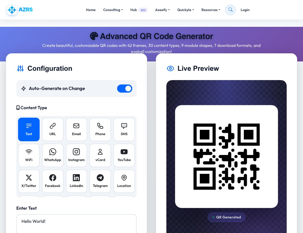 Screenshot of the free Advanced QR Code Generator tool on AZRS QuickFix
