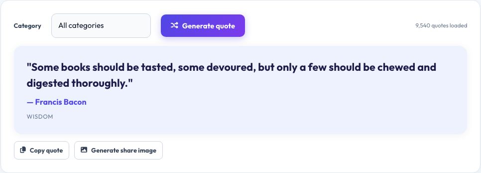 Screenshot of the free Random Quote Generator tool on AZRS QuickFix