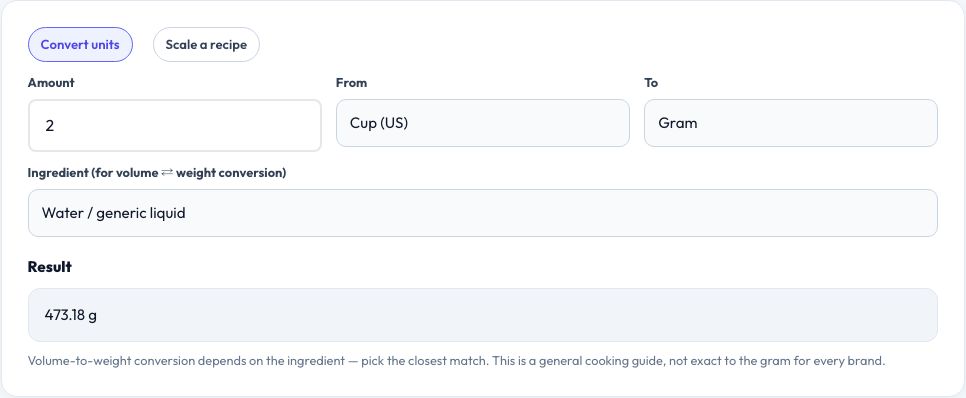 Step 1 — starting Recipe Unit Converter & Scaler on AZRS QuickFix