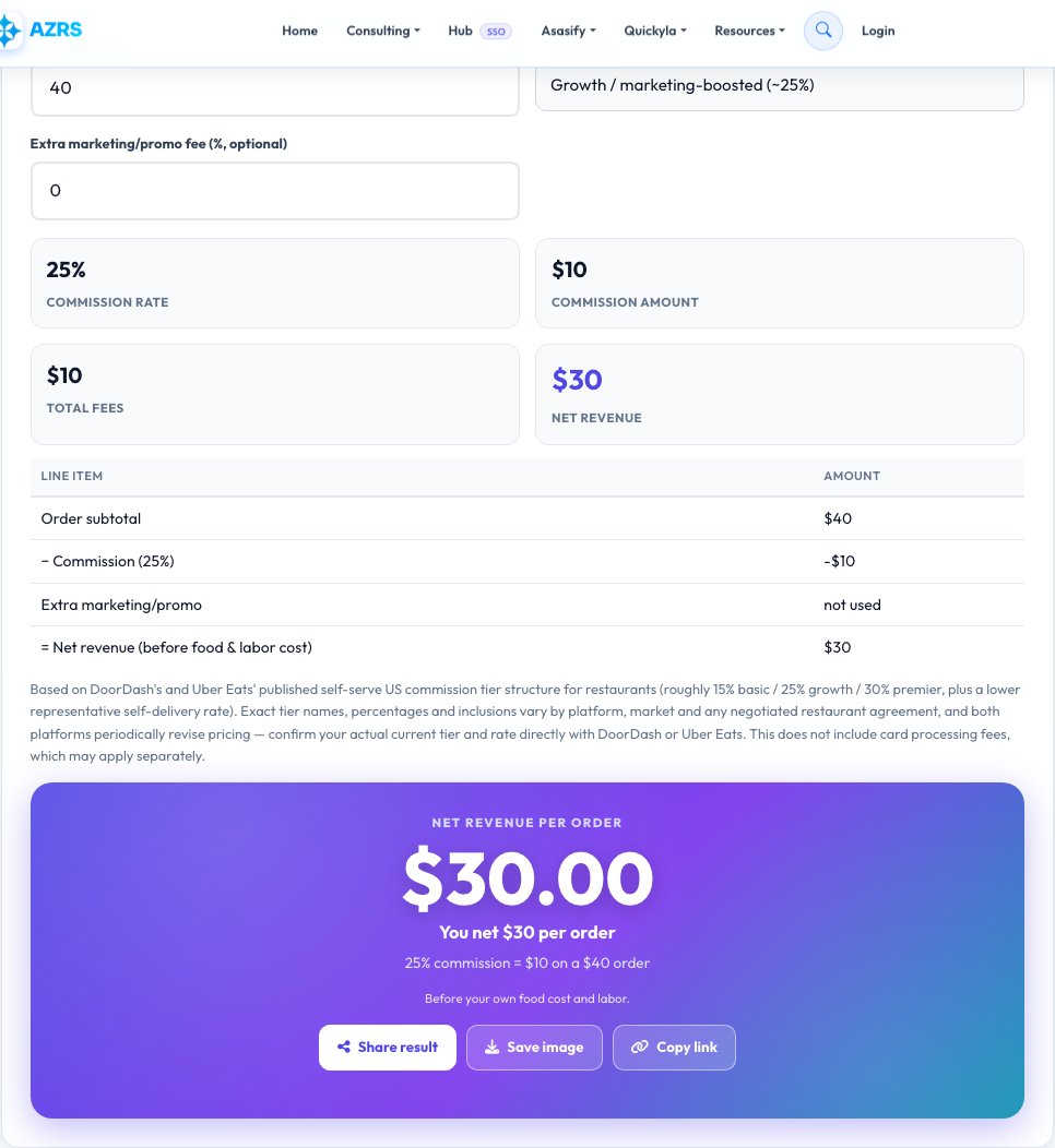 Step 1 — starting DoorDash / Uber Eats Commission Calculator on AZRS QuickFix
