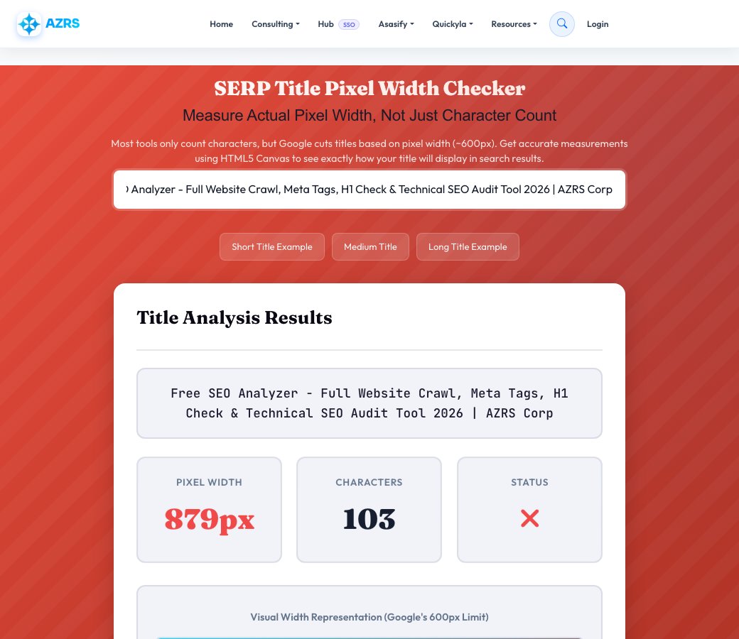 Step 1 — starting SERP Title Pixel Width Checker on AZRS QuickFix