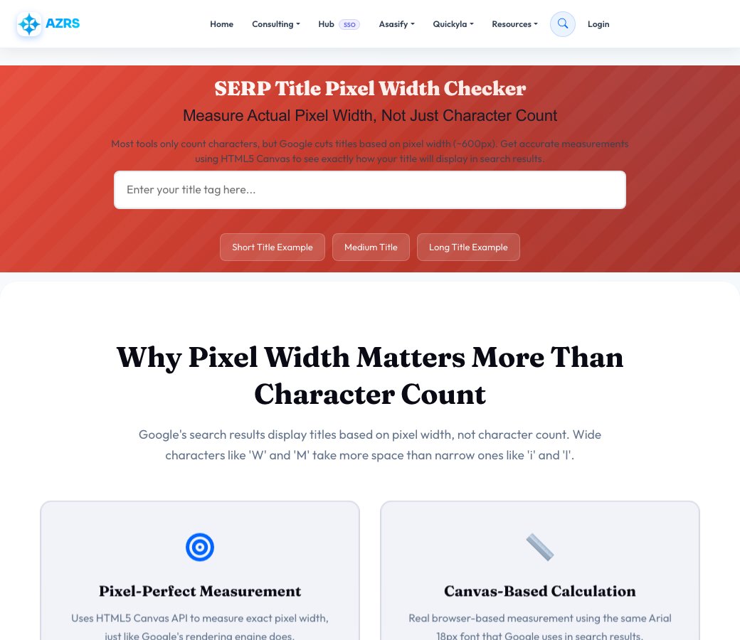 Step 2 — SERP Title Pixel Width Checker result