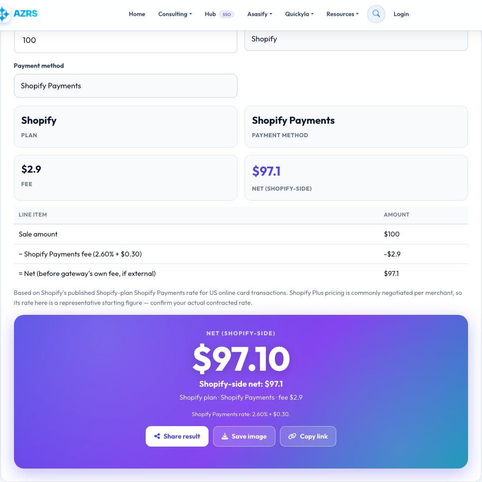 Step 1 — starting Shopify Transaction Fee Calculator on AZRS QuickFix