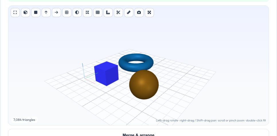 Screenshot of the free STL Merge, Split & Cut Tool tool on AZRS QuickFix