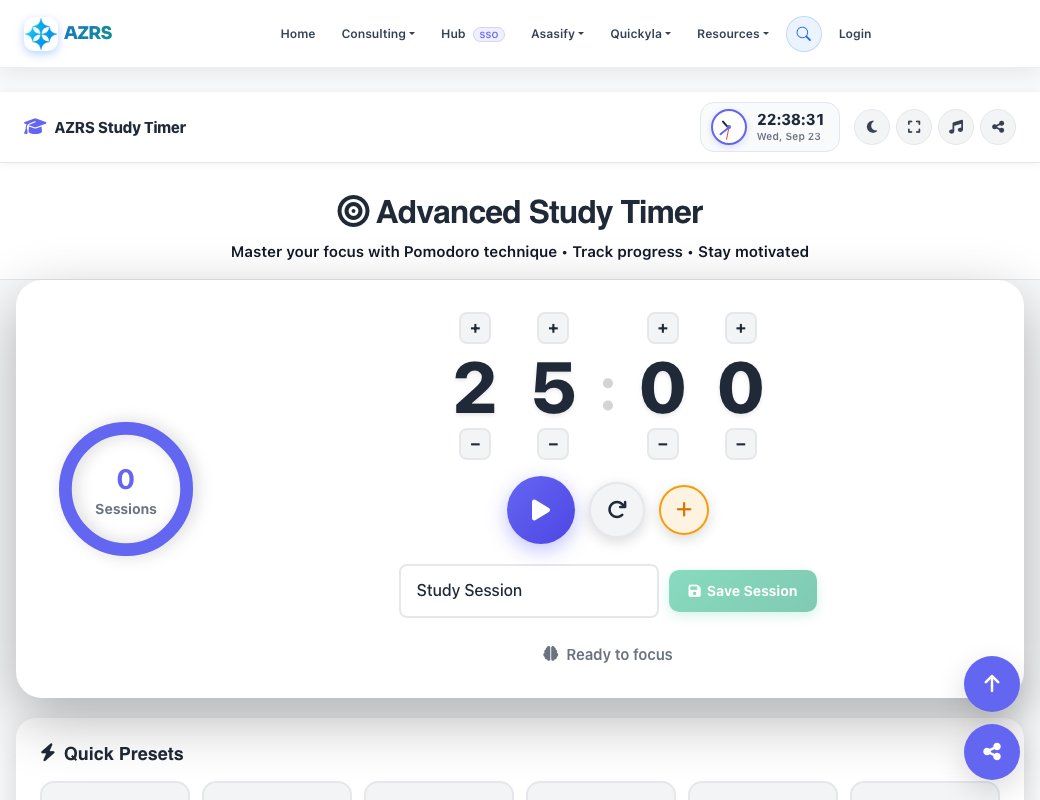 Screenshot of the free Free Advanced Study Timer tool on AZRS QuickFix