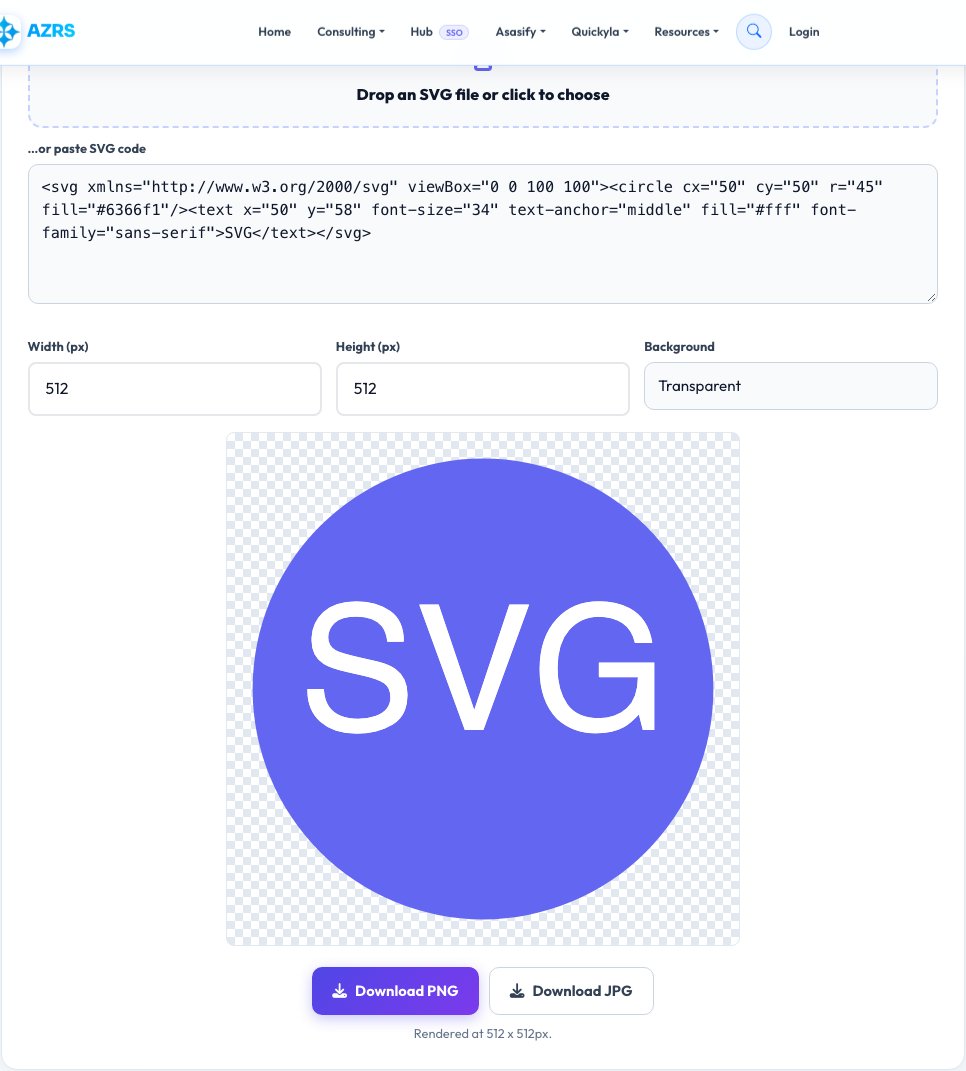 Screenshot of the free SVG to PNG / JPG Converter tool on AZRS QuickFix