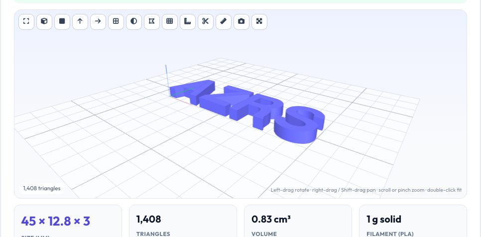 Screenshot of the free 3D Text & QR Code STL Generator tool on AZRS QuickFix